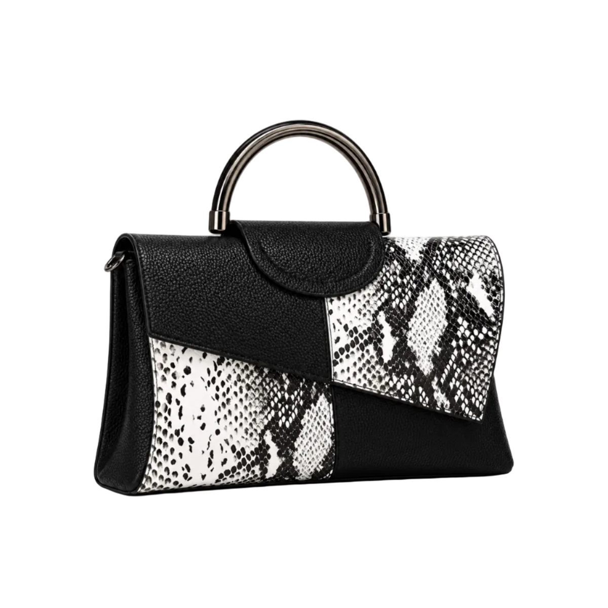 Black White Snakeskin Leather Evening Clutch-1