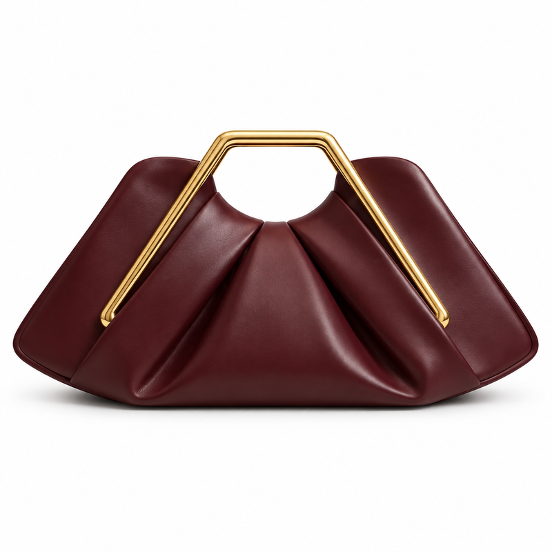 Coffee Leather Evening Clutch Golden Handle-4