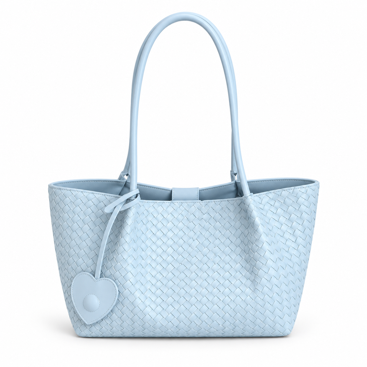 Light Blue Woven Heart Charm Tote-4