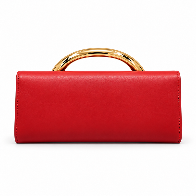 Elegant Red Clutch With Golden Handle-3