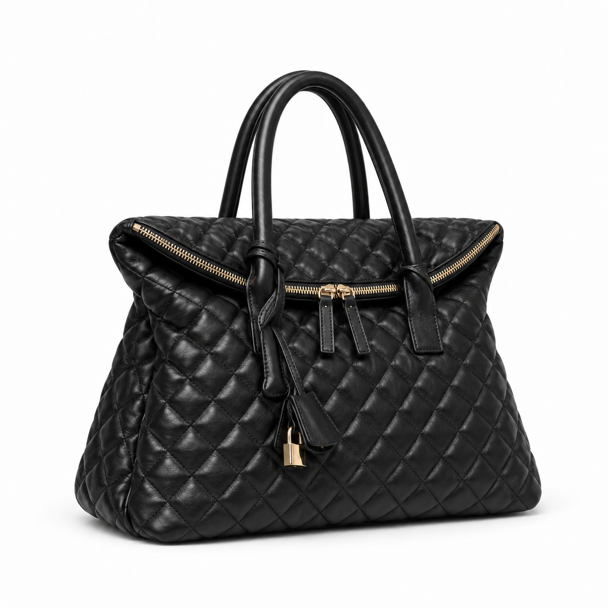 Black Quilted Oversized Tote Handbag-1
