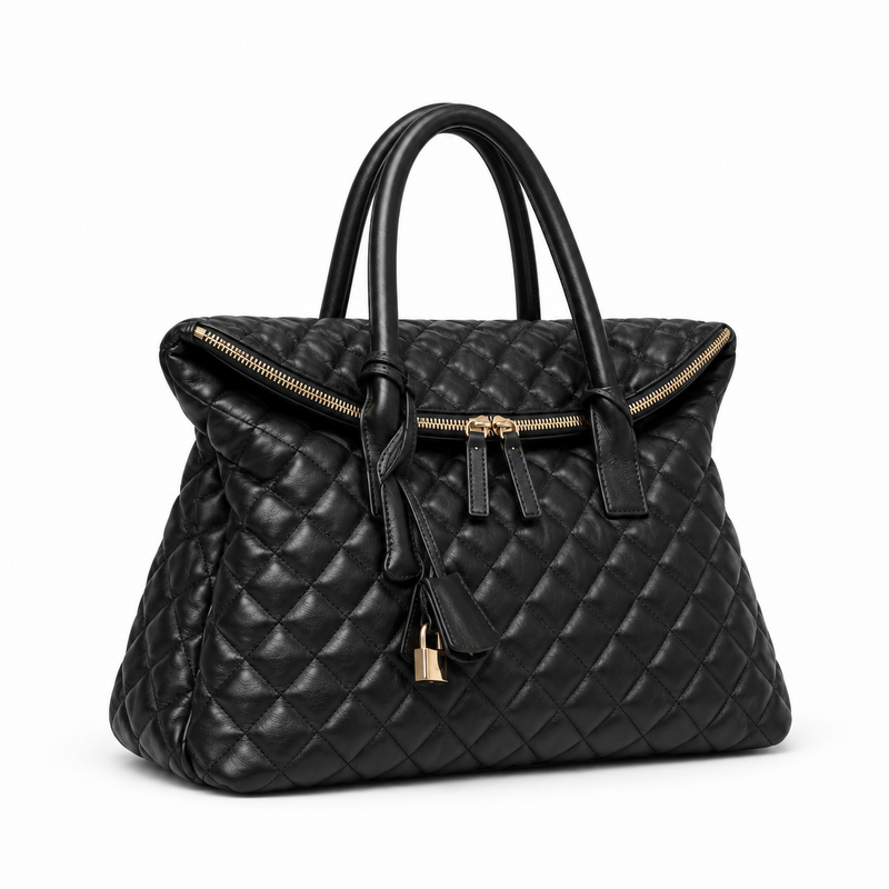 Black Quilted Oversized Tote Handbag-1