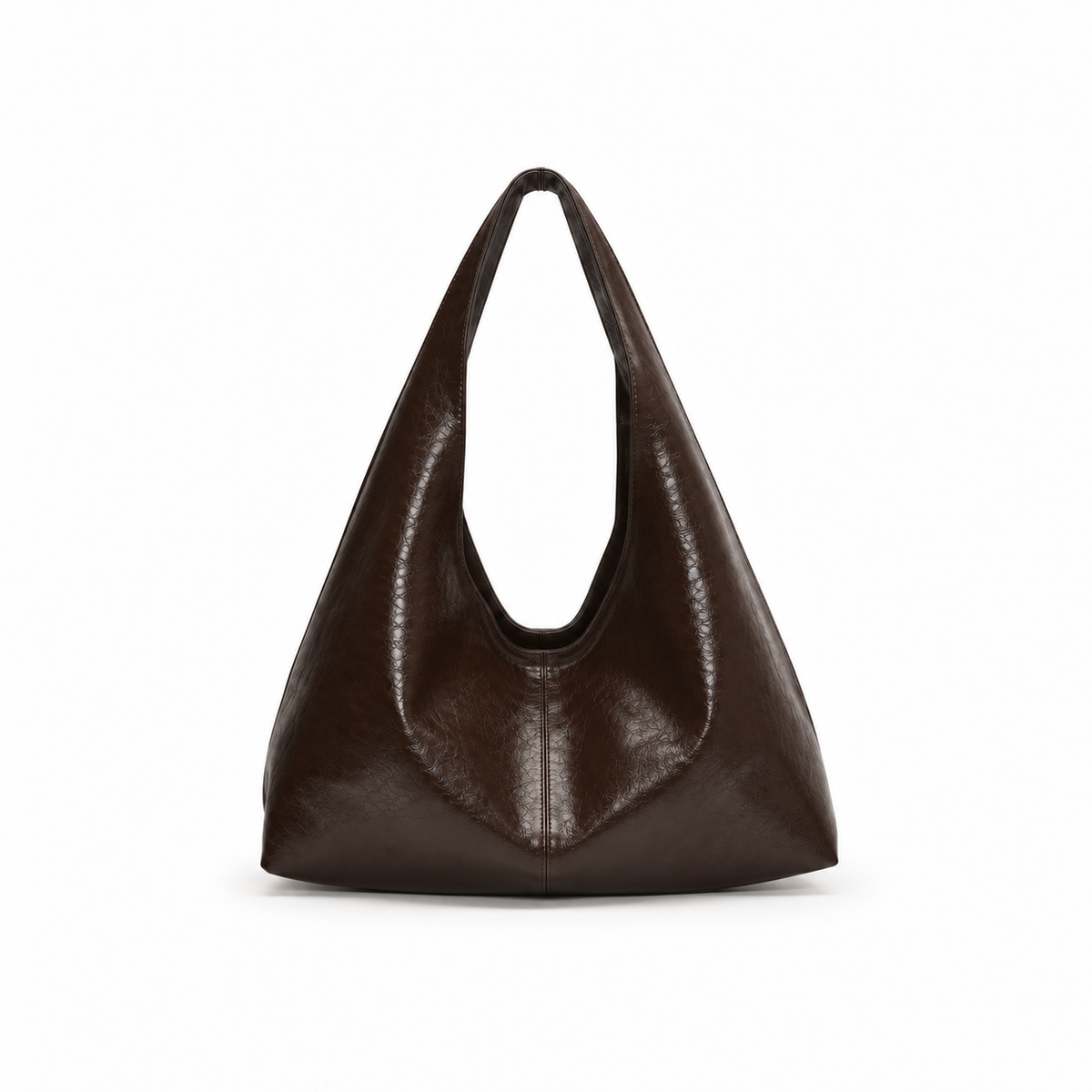 Glossy Coffee Brown Slouchy Hobo Bag-2