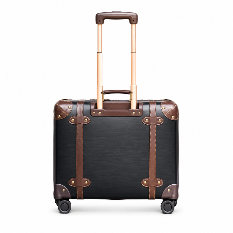 Vintage Black Trolley Case With Brown-3