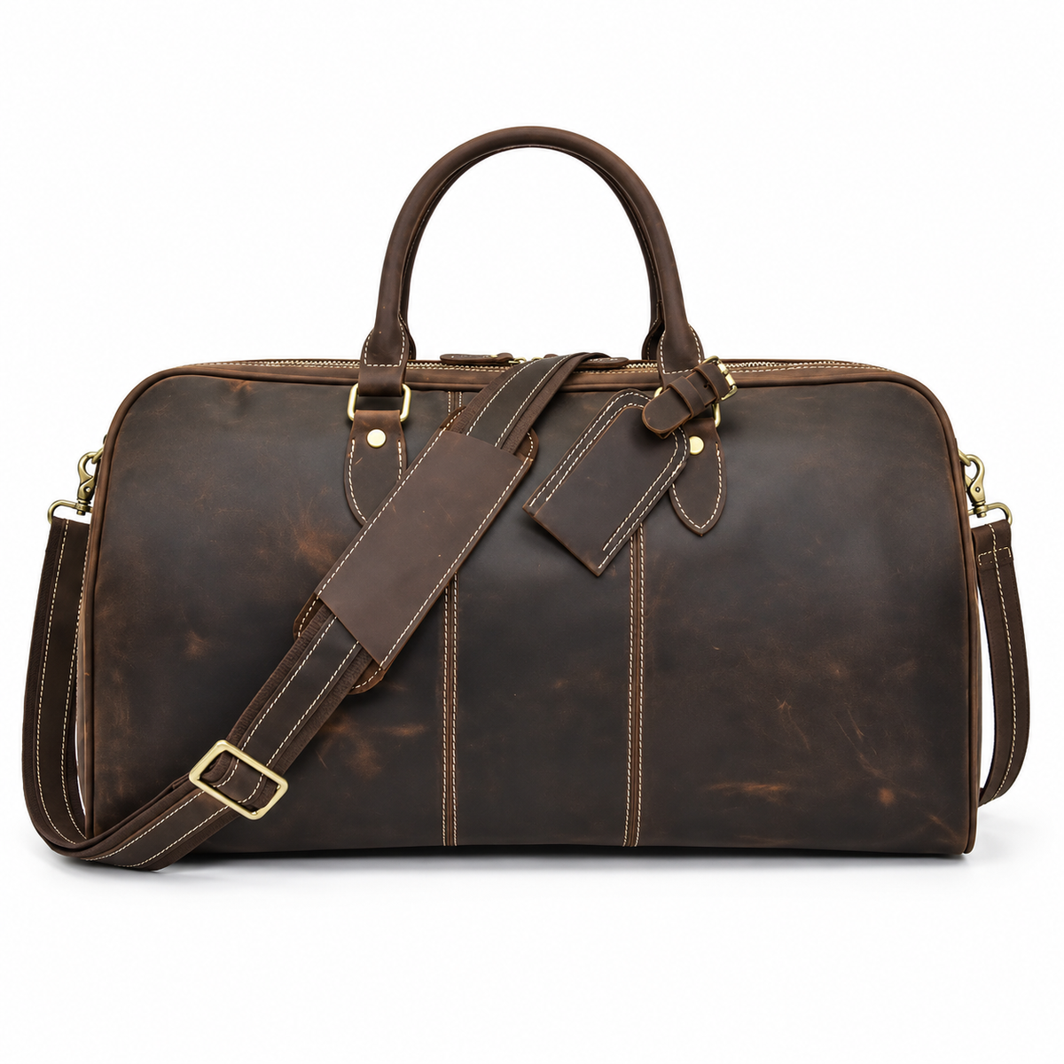 Vintage Brown Leather Travel Duffel Bag-2