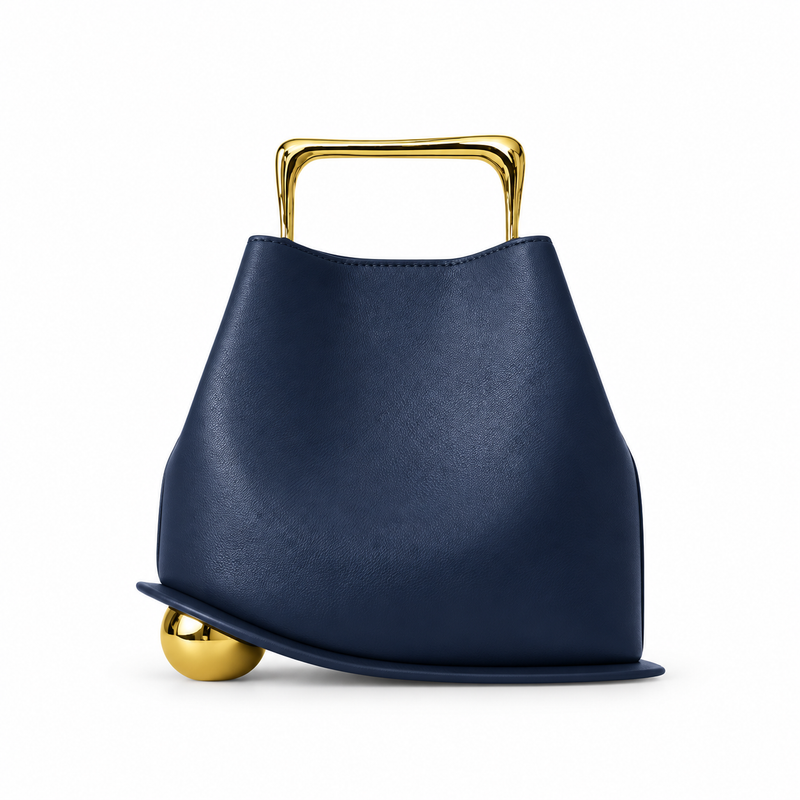 Navy Blue Leather Evening Statement Clutch-4
