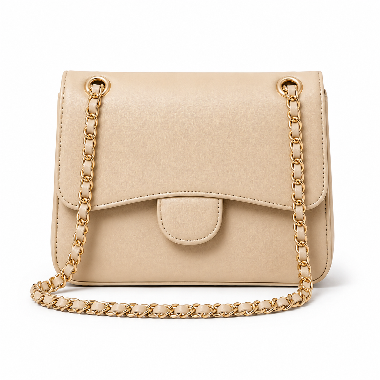 Elegant Beige Chain Strap Shoulder Bag-1