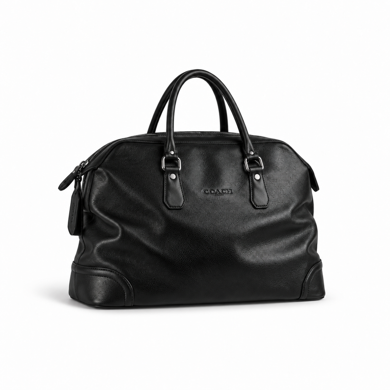 Classic Black Leather-Style Weekender Travel Bag-3