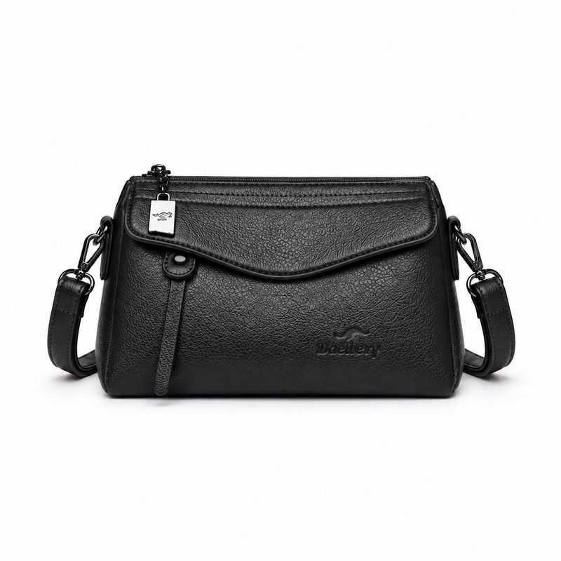 Black Textured Leather Crossbody Shoulder Bag-2