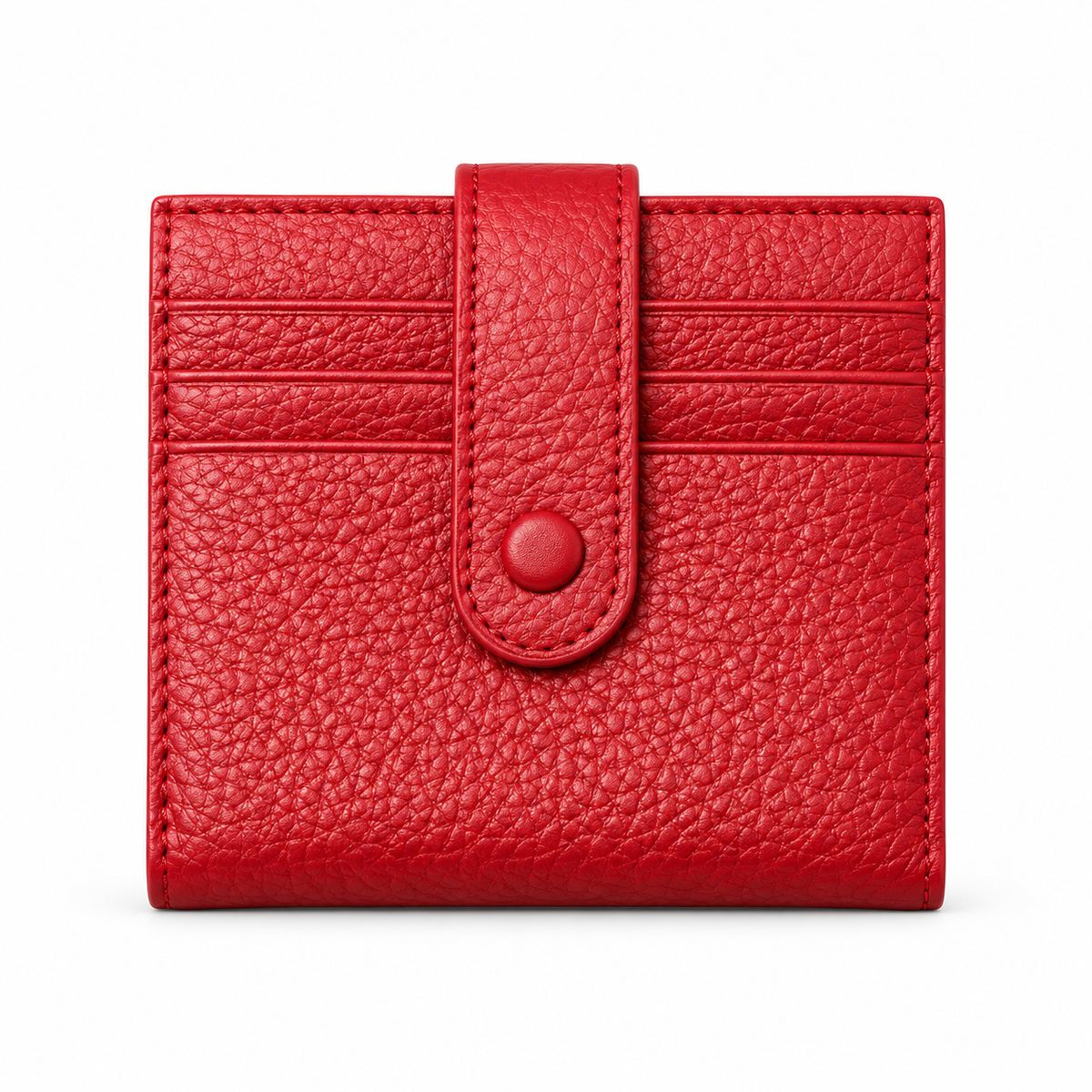 Red Pebbled Wallet With Snap Closure-4
