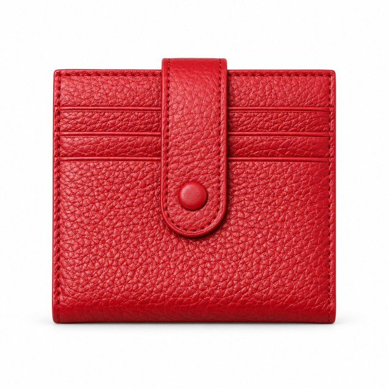 Red Pebbled Wallet With Snap Closure-4