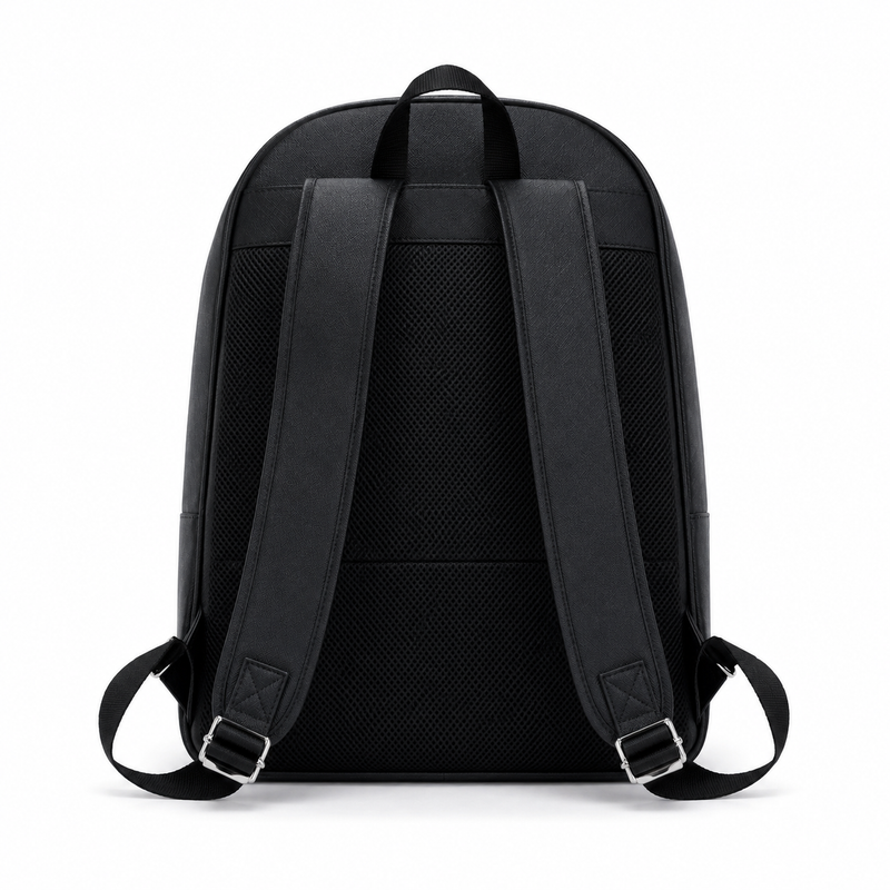 Black-015 Minimalist Textured Backpack with Front Zip Pocket-3