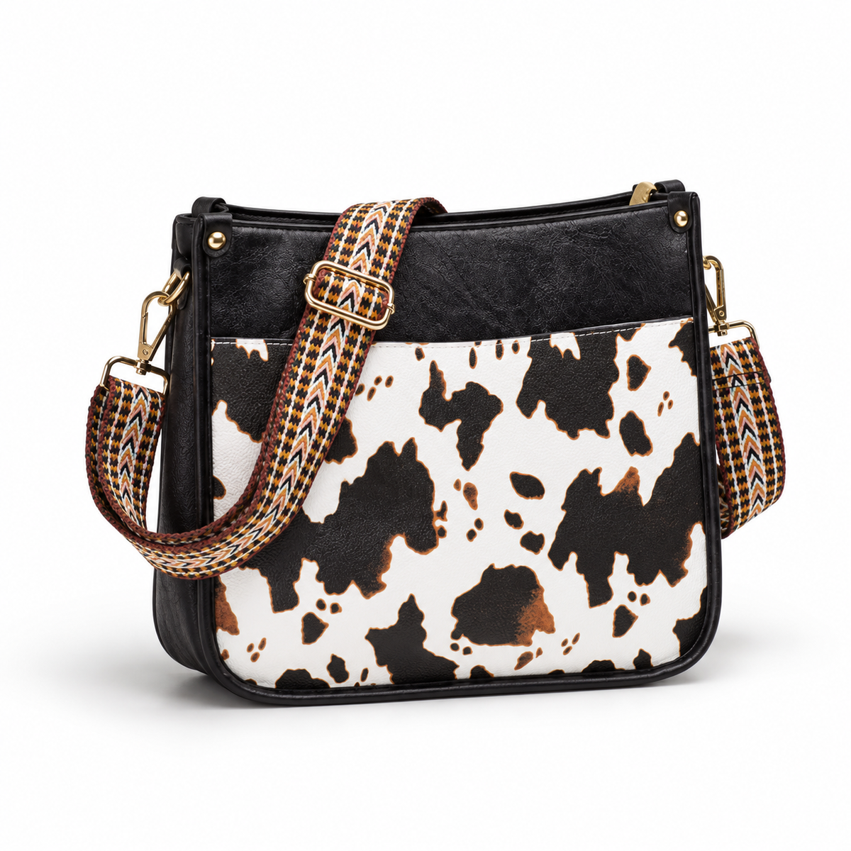 Black Cow Print Adjustable Crossbody Bag-1