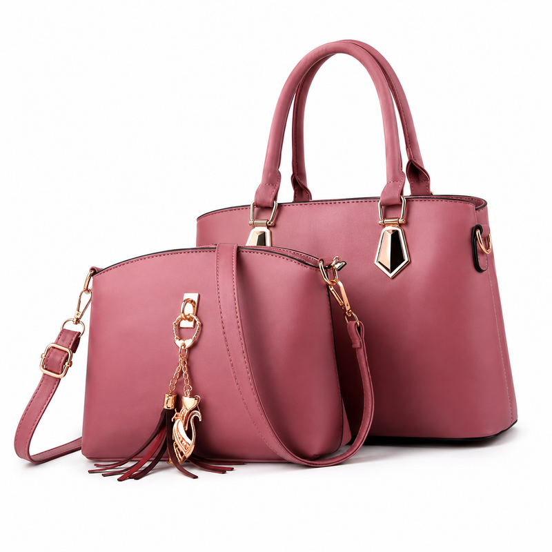 2-Piece Dusty Rose Handbag Set with Tote and Crossbody Bag-1