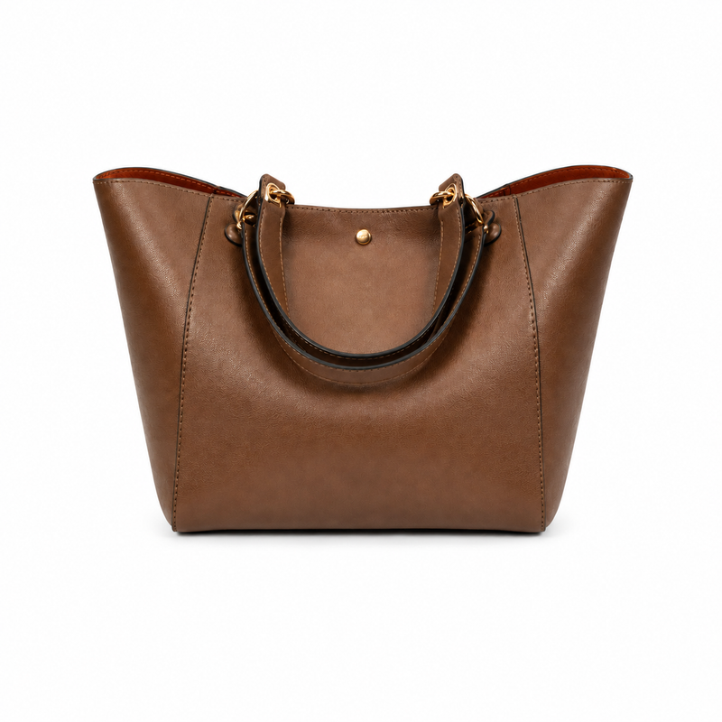 Elegant Brown Structured Tote Handbag-4