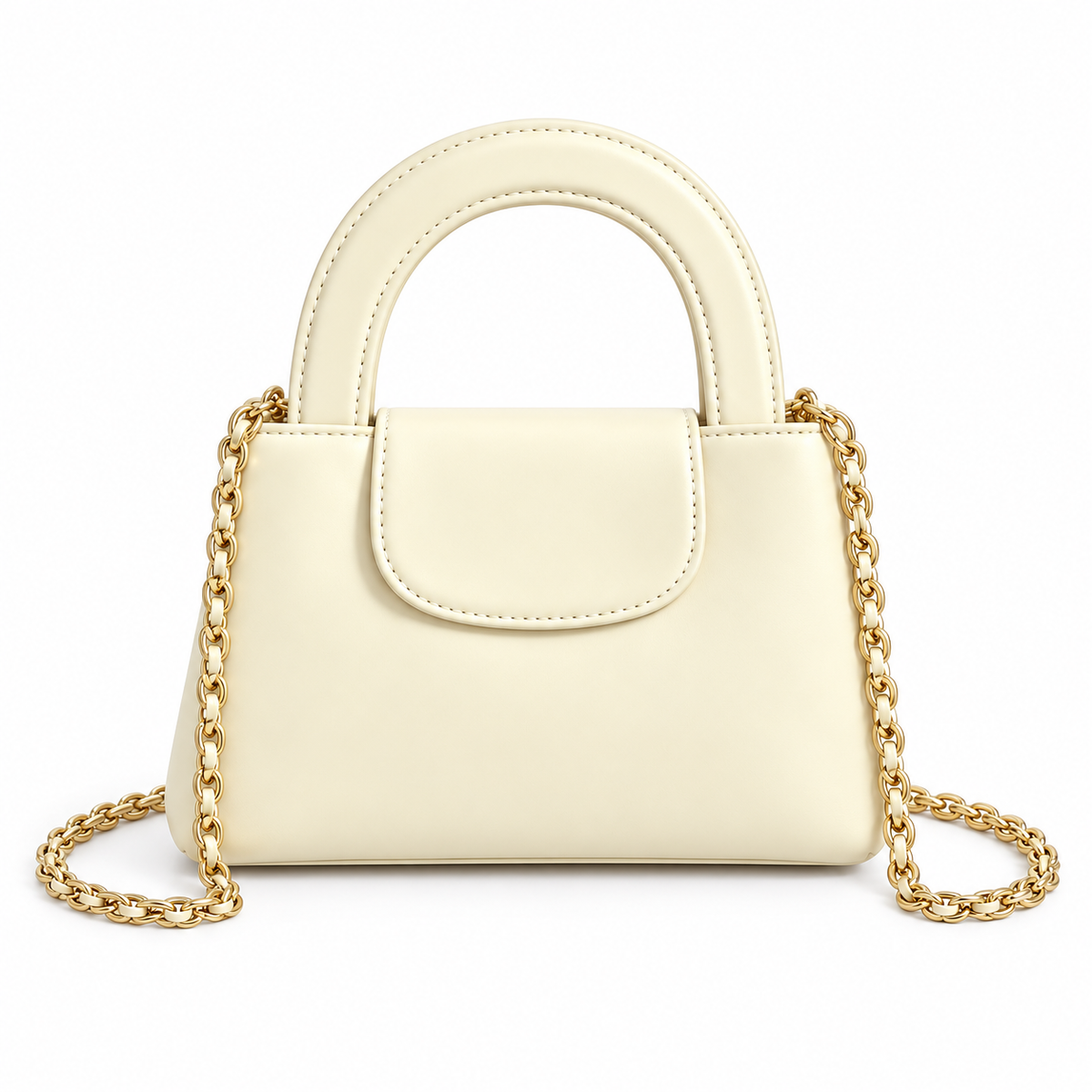 Elegant Ivory Vegan Leather Chain Handbag-3