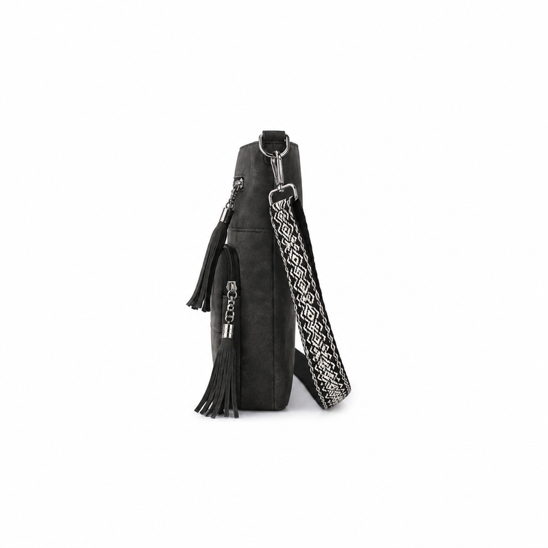 Vintage Charcoal Tassel Crossbody Shoulder Bag-3