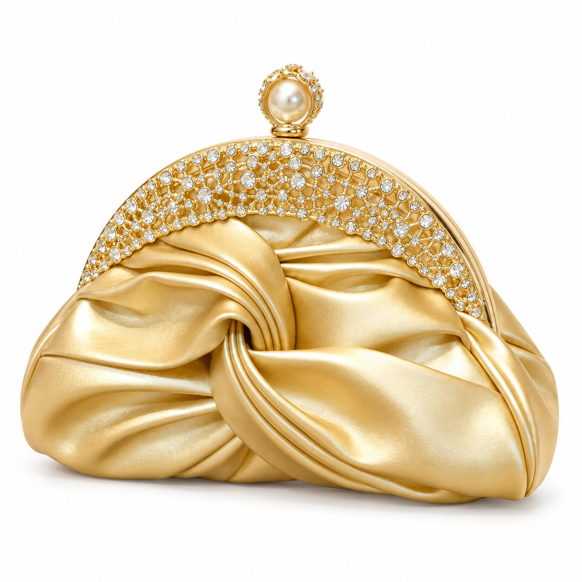 Gold Satin Rhinestone Pearl Evening Clutch-4
