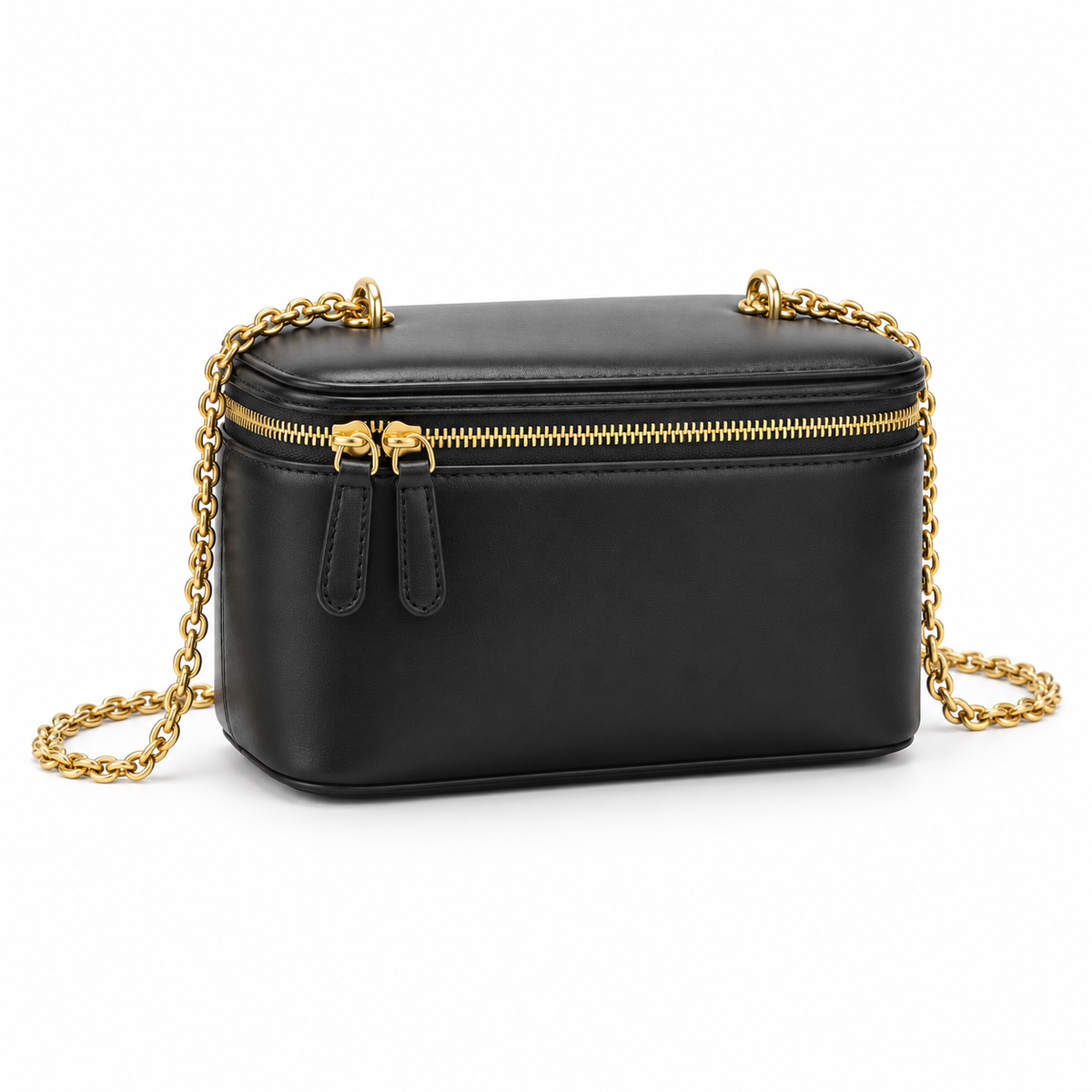 Black Vegan Leather Vanity Shoulder Bag-1