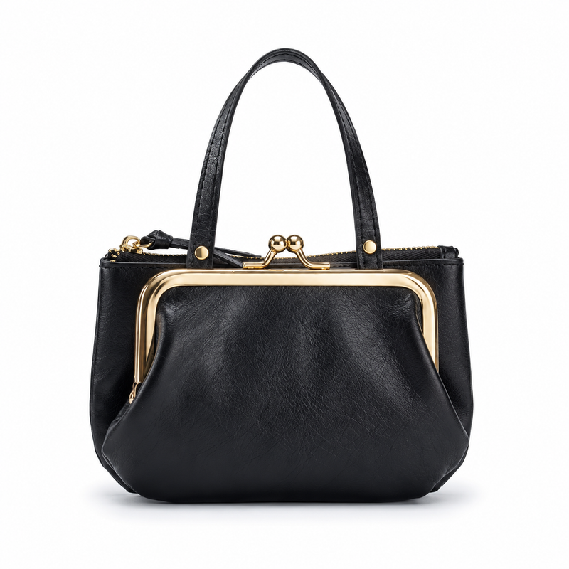 Black Textured Clutch Bag With Gold Clasp-4