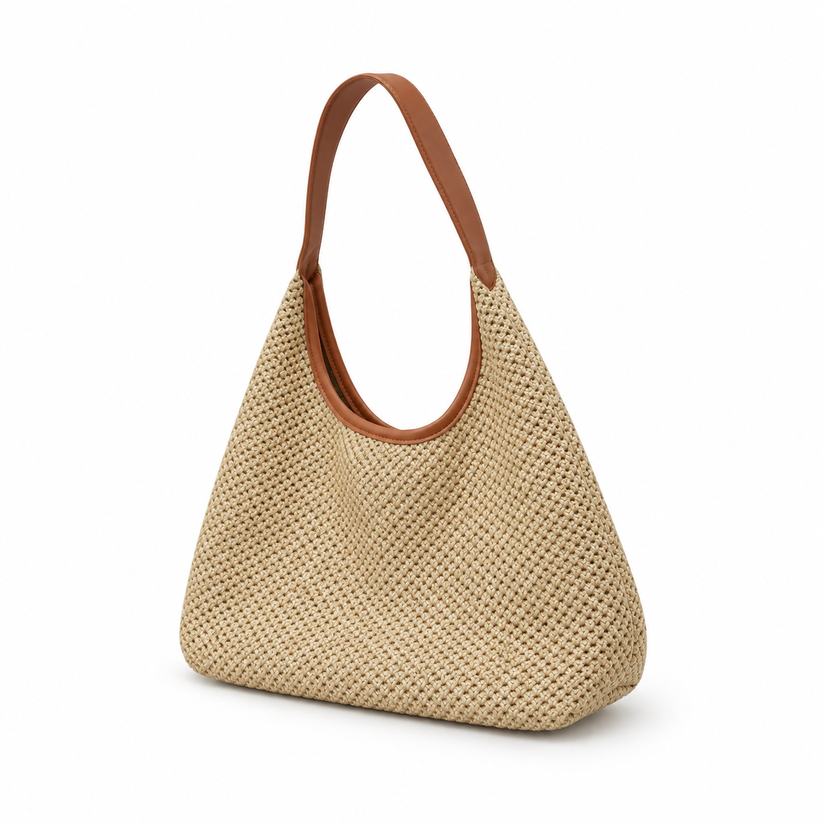 Light Brown Woven Raffia Shoulder Bag-3