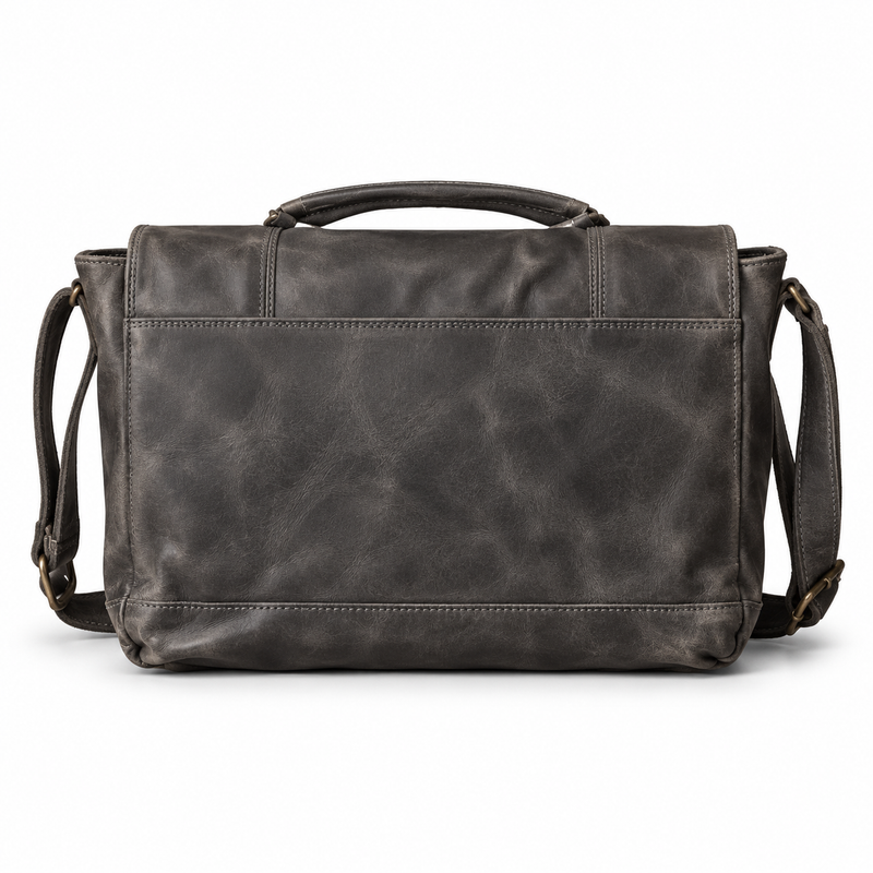 Vintage Dark Grey Leather Satchel Bag-2