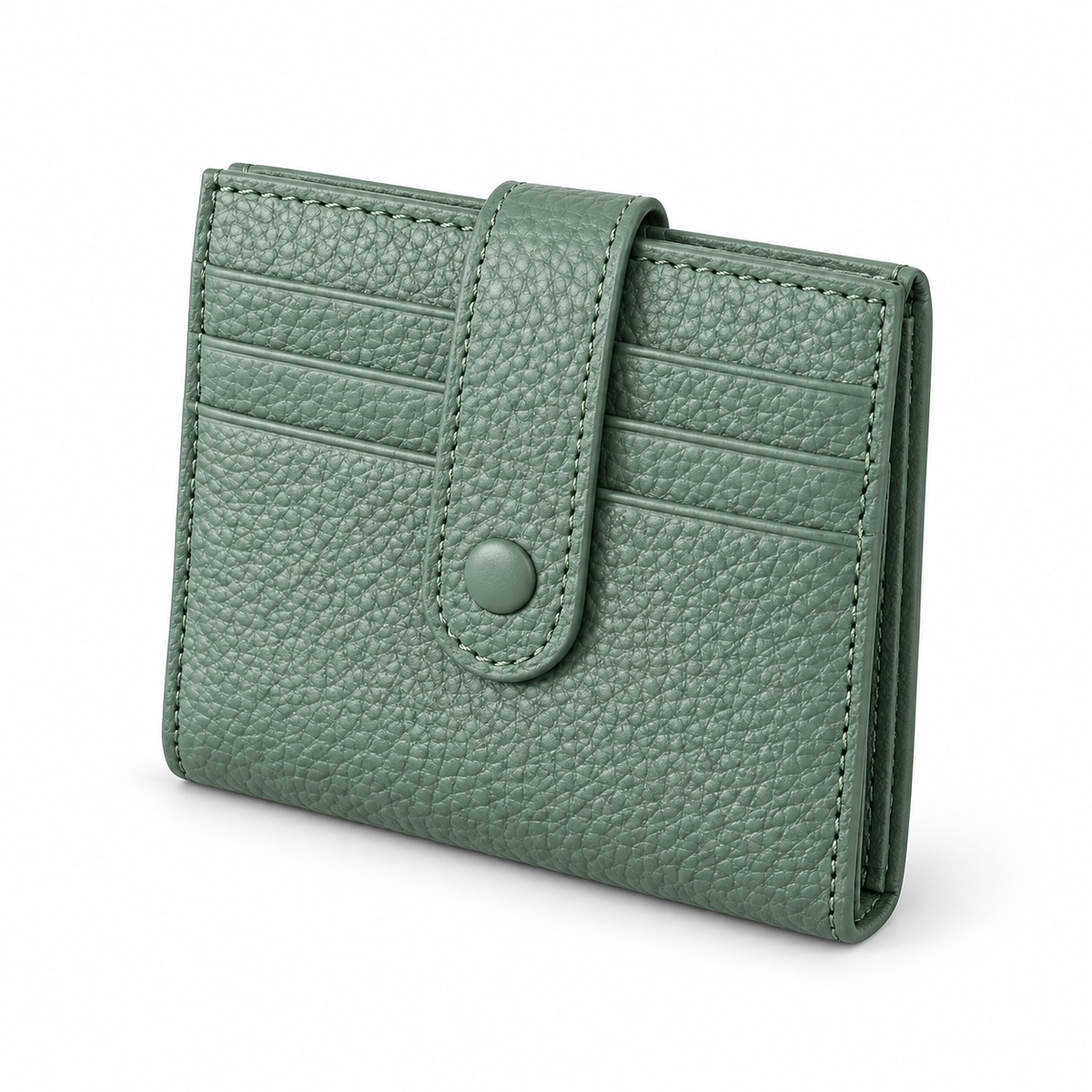 Sage Green Textured Snap Cardholder Wallet-3