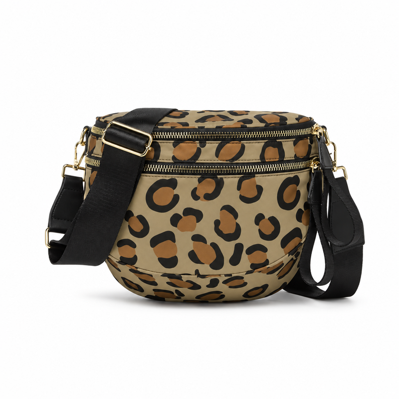 Khaki Leopard Print Sling Crossbody Bag-4