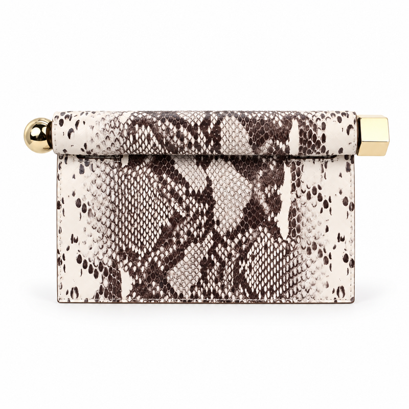 Elegant Snakeskin Print Leather Evening Clutch-4