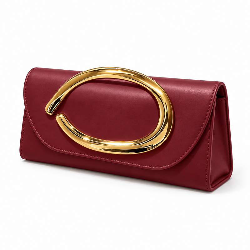 Burgundy Evening Clutch With Golden Accent-3