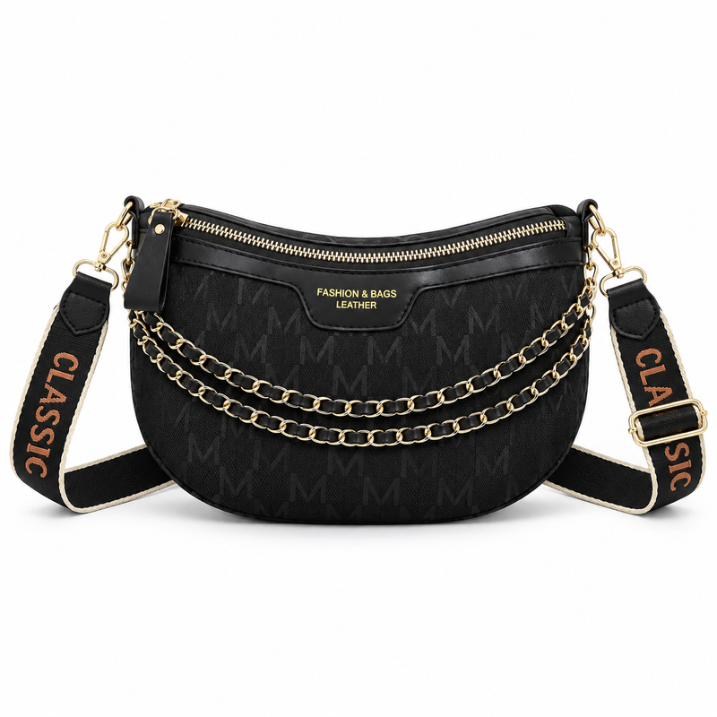 Black Monogram Crossbody Bag With Chains-2