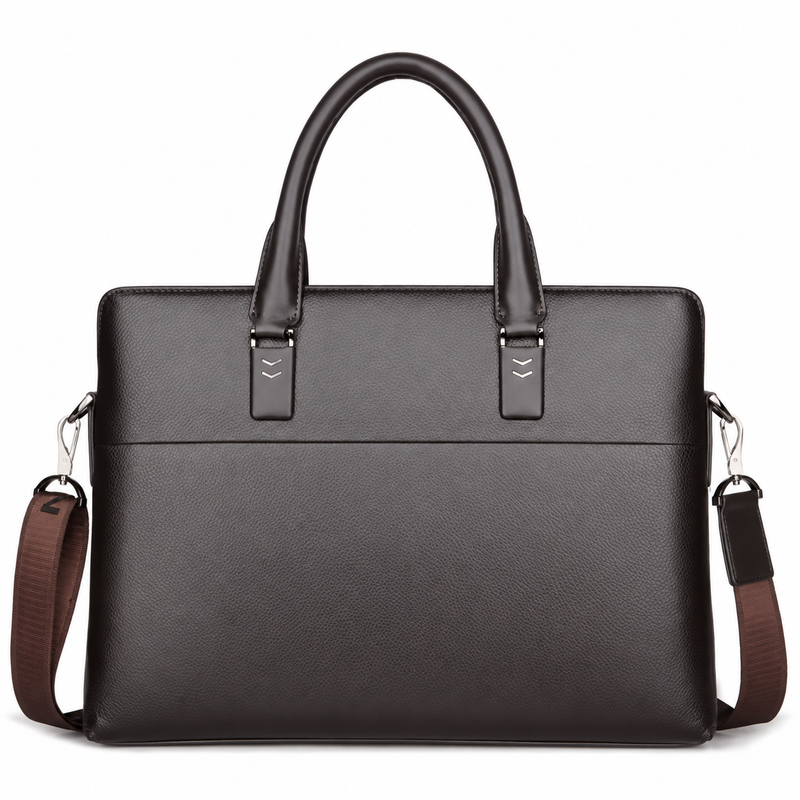 Classic Black Leather Laptop Briefcase Bag-3