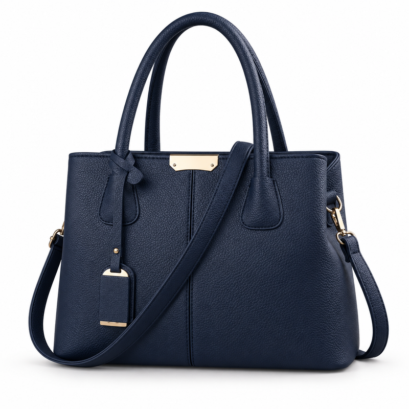 Navy Blue Structured Tote Shoulder Bag-4