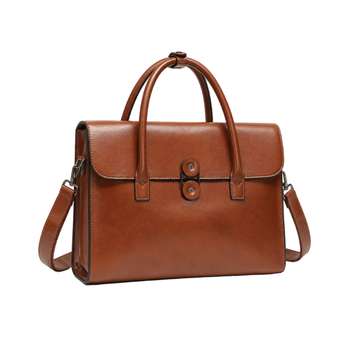 Classic Cognac Leather Briefcase With Strap-1