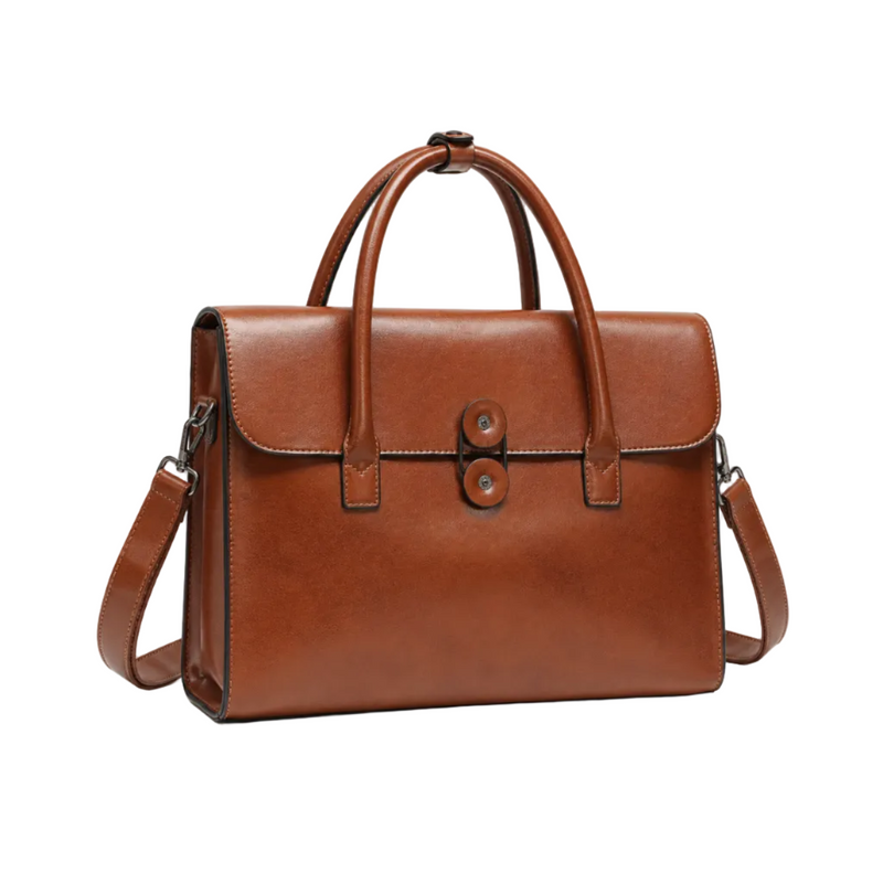 Classic Cognac Leather Briefcase With Strap-1