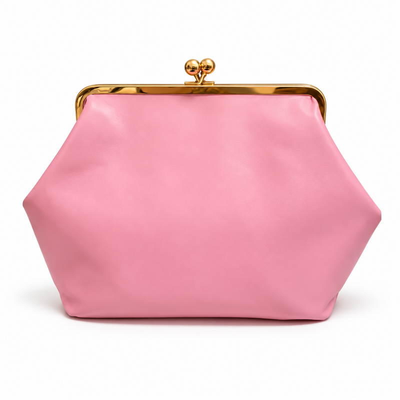 Elegant Pink Gold Frame Kisslock Clutch-4