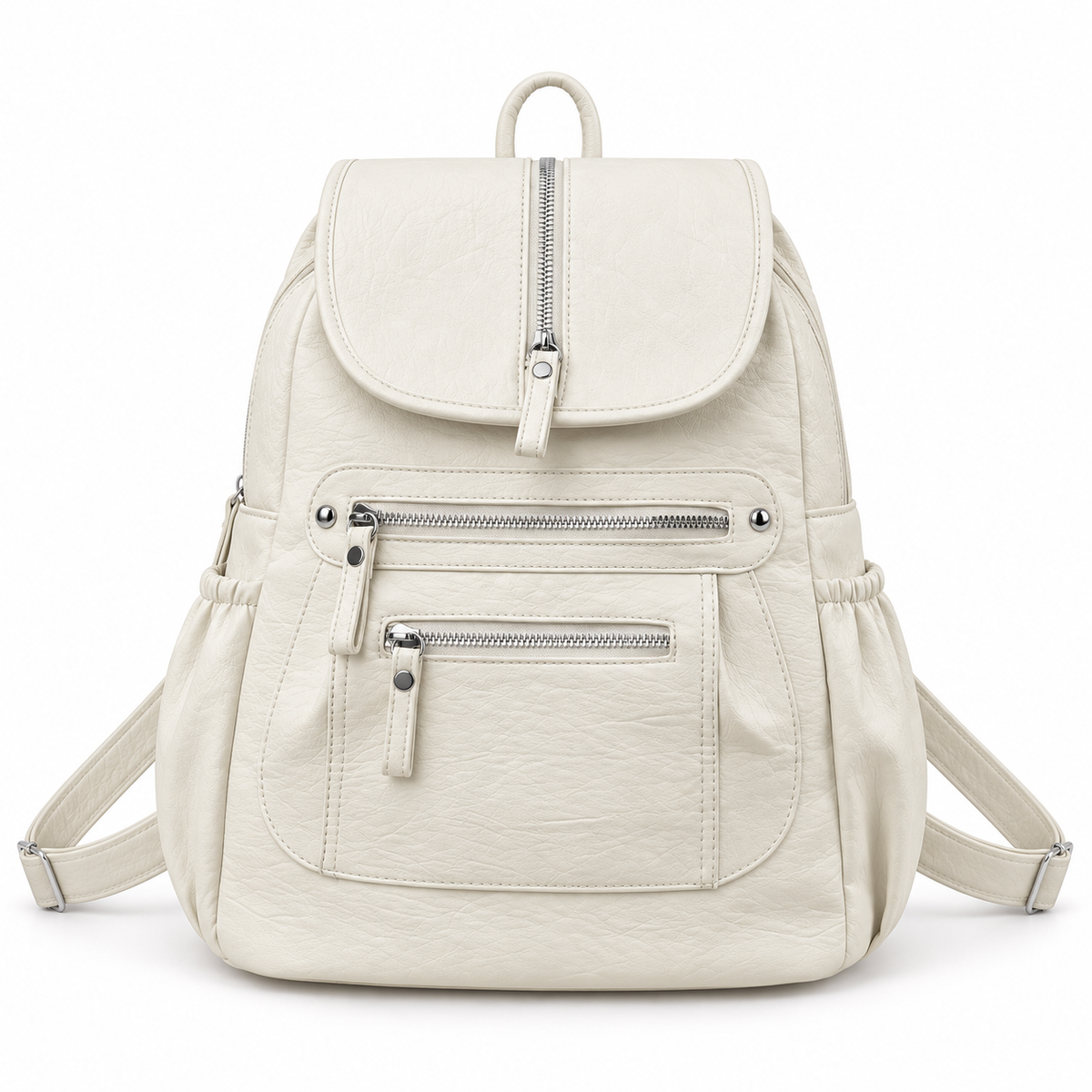 Elegant Ivory Backpack With Zippered Pockets-3