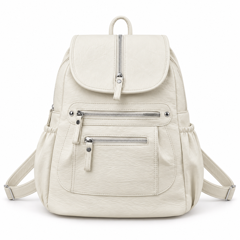 Elegant Ivory Backpack With Zippered Pockets-3
