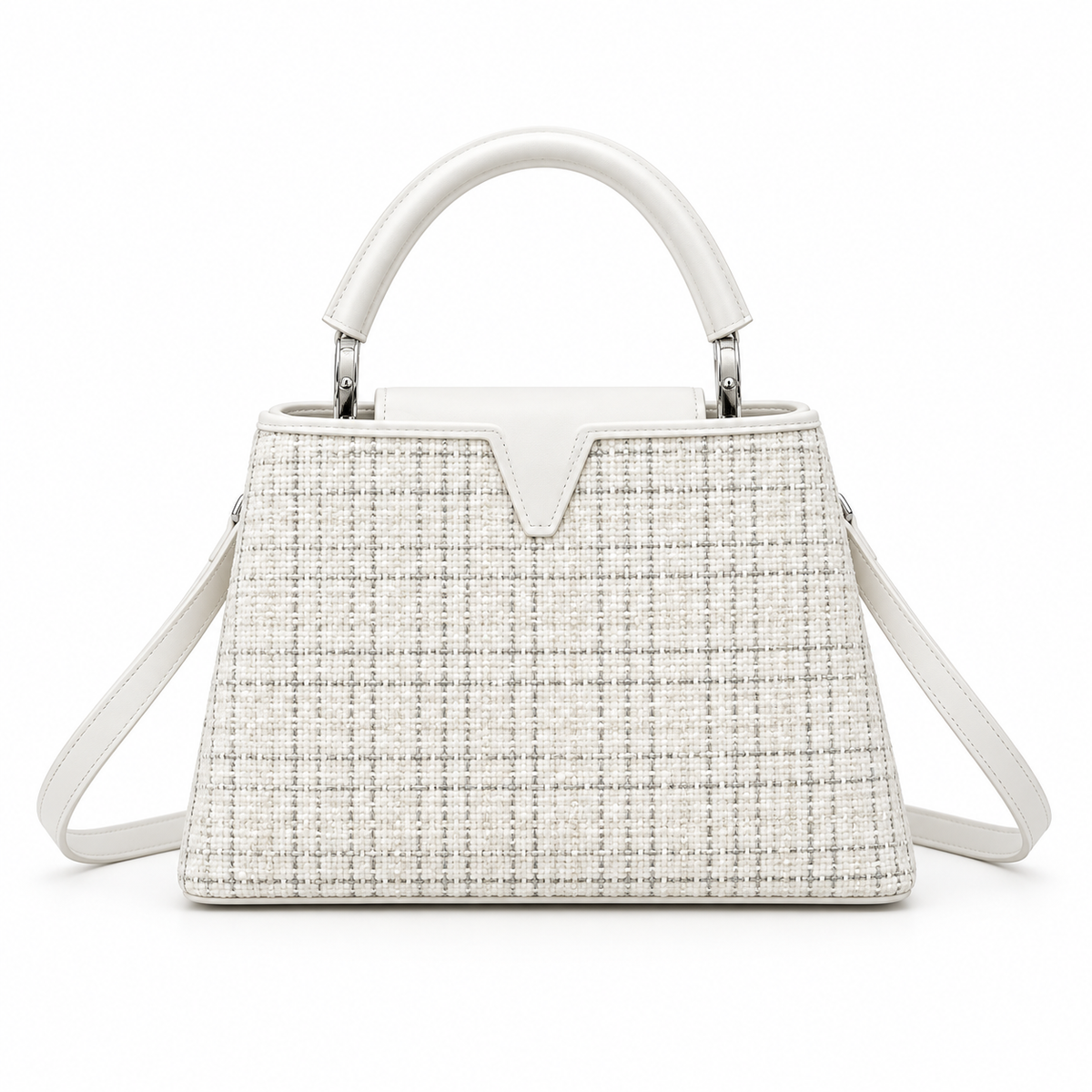 White Textured Vegan Leather Top Handle