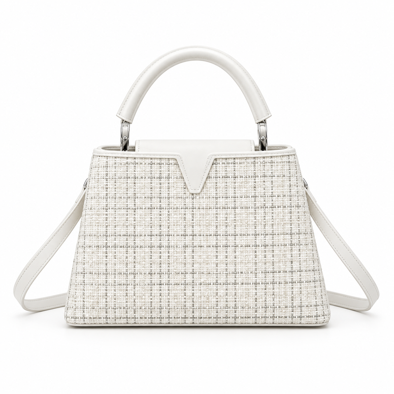 White Textured Vegan Leather Top Handle-2