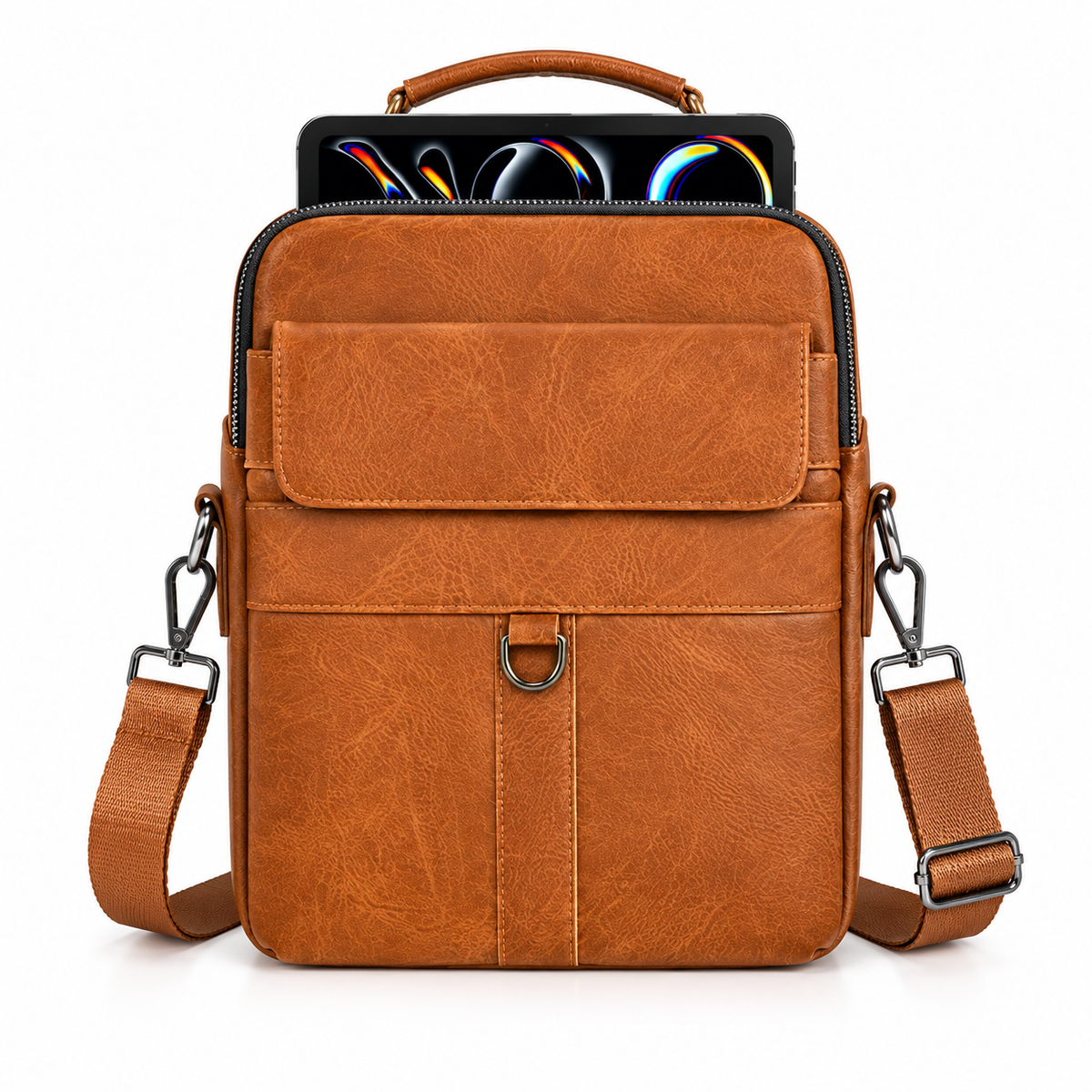 Brown Leather Laptop Bag With Strap-4
