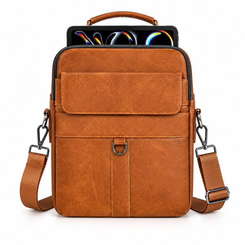 Brown Leather Laptop Bag With Strap-4