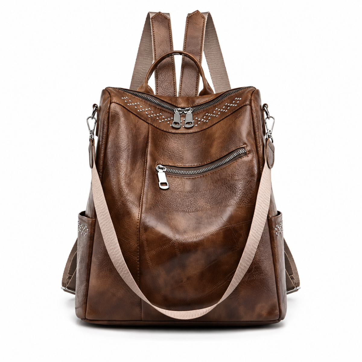 Vintage Coffee Convertible Backpack Shoulder Bag-4