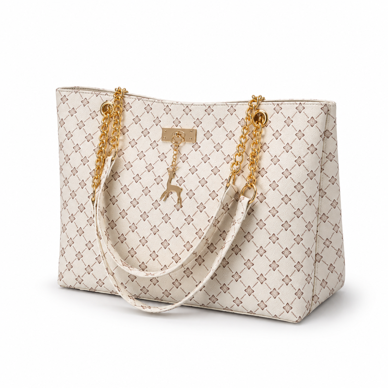 Elegant Ivory Monogram Gold Chain Tote-2