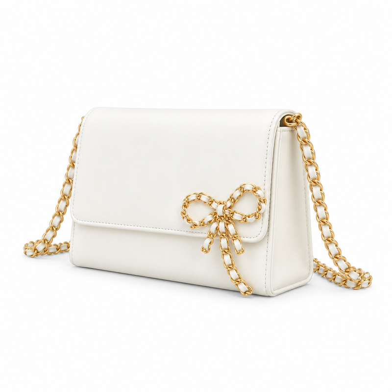 Elegant White Chain Bow Crossbody Bag-3