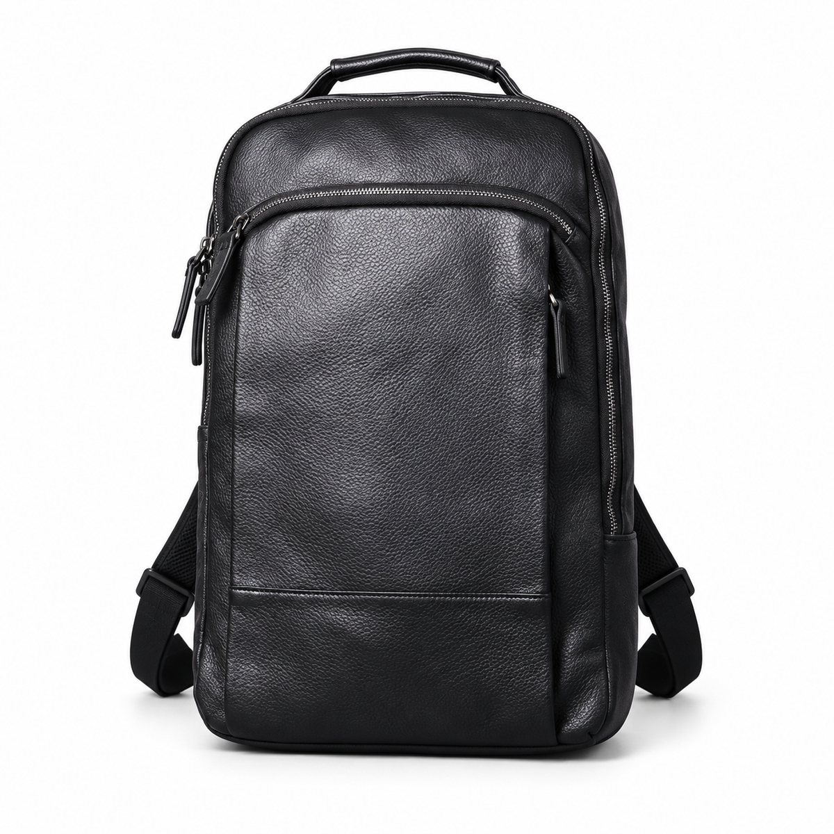 Black Textured Backpack With Zippered Pockets-4