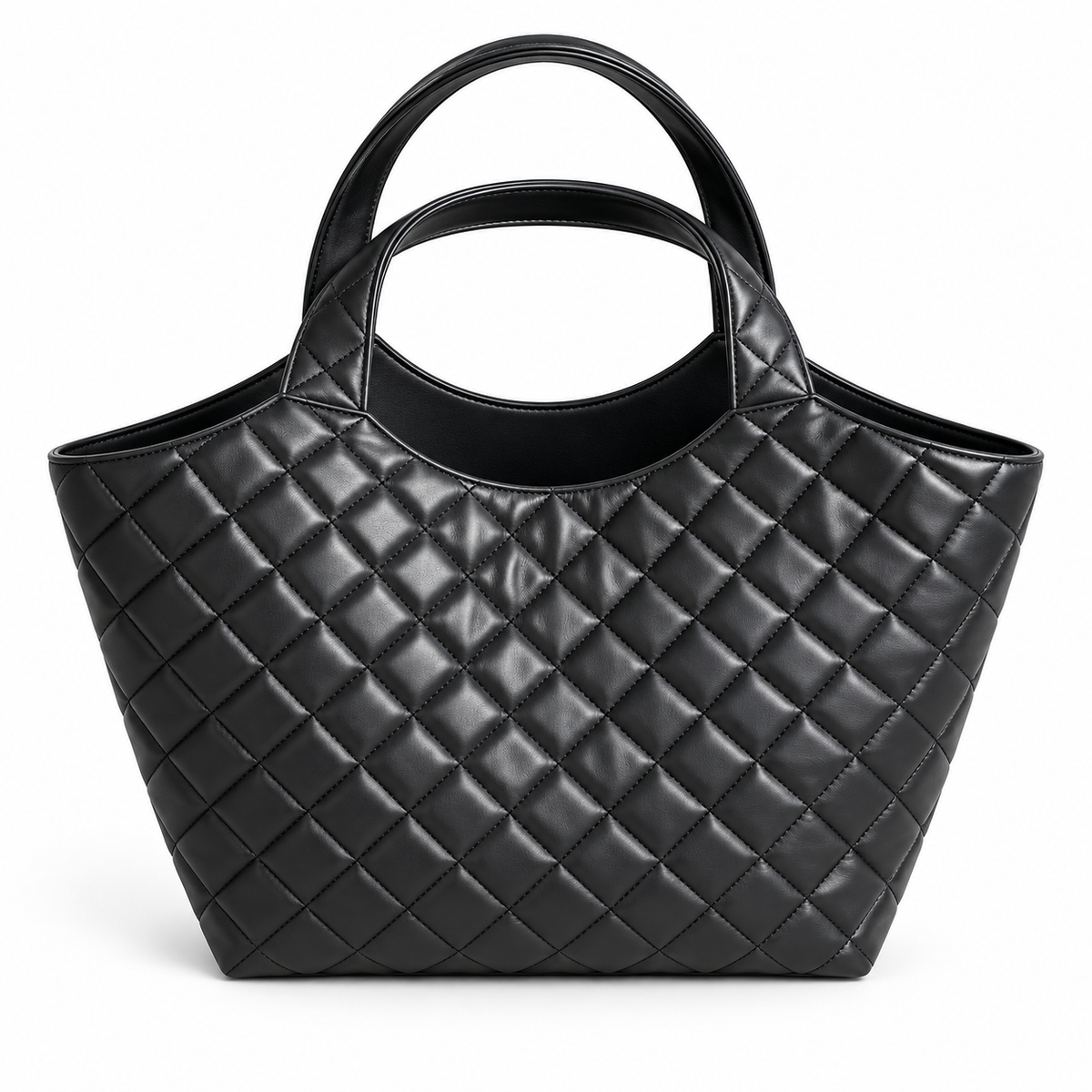 Black Quilted Vegan Leather Tote Bag-4