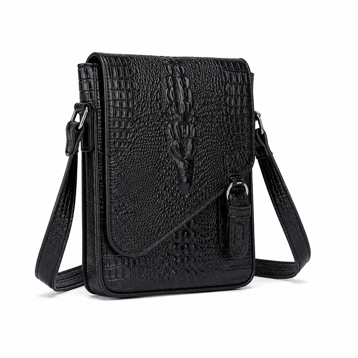 Luxury Black Crocodile Embossed Crossbody Bag-1