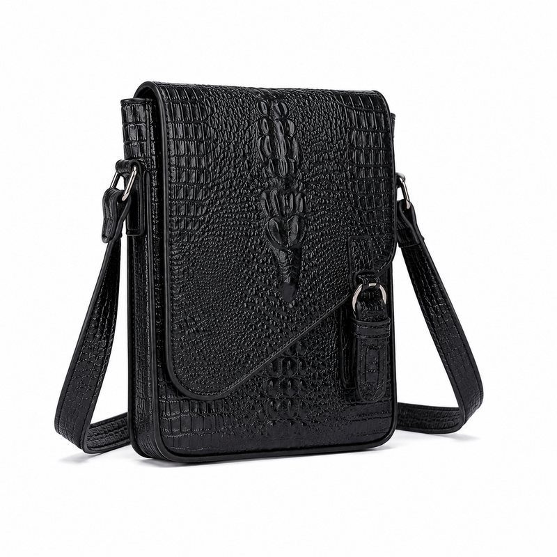 Luxury Black Crocodile Embossed Crossbody Bag-1