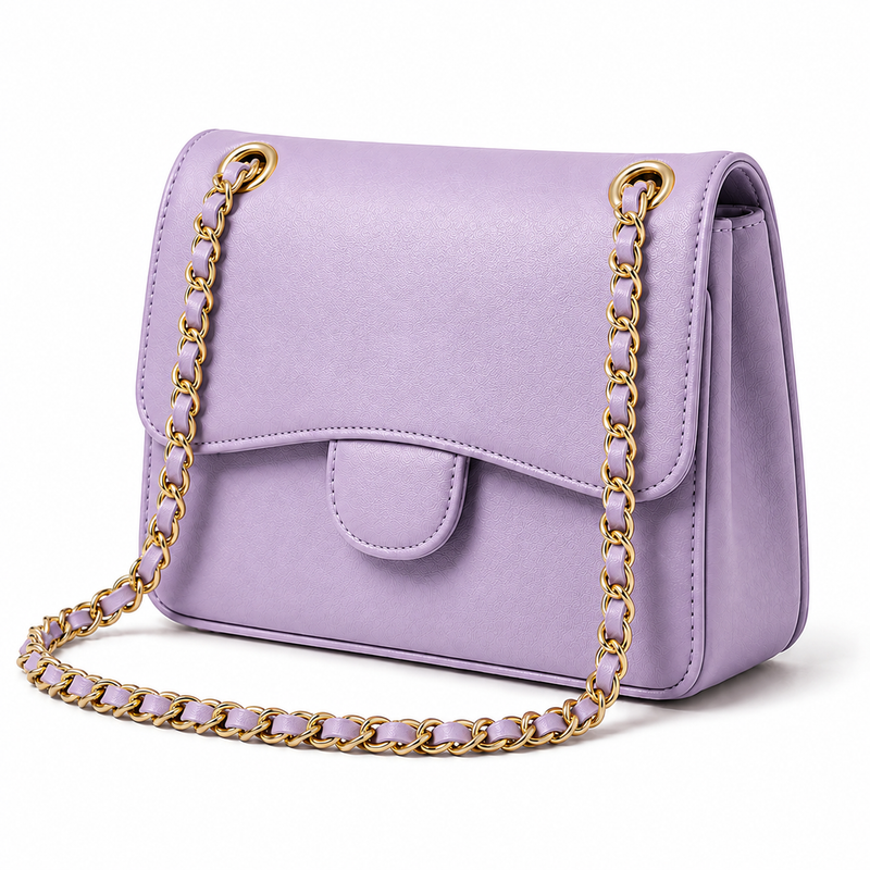 Lavender Textured Chain Strap Shoulder Bag-4